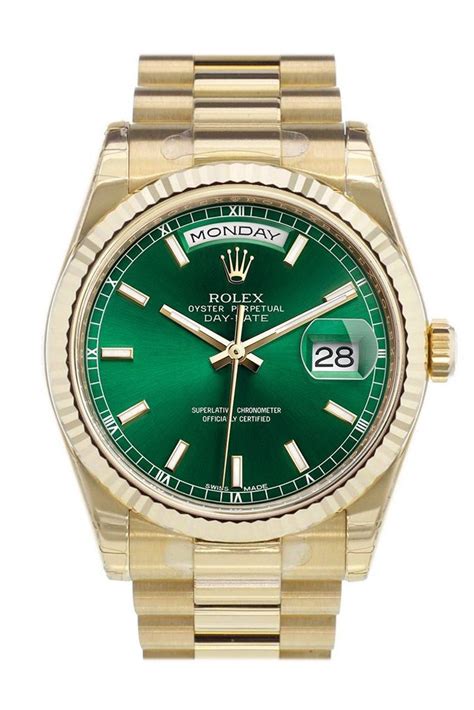 gold rolex with green face day date|rolex green dial day date.